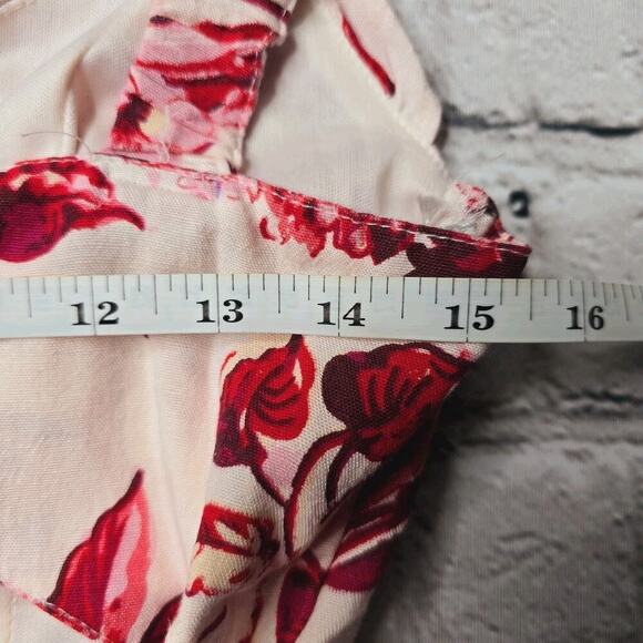 Japna Red Tropical Floral Print Ruffle Accent Romper New Size Small - Picture 8 of 10